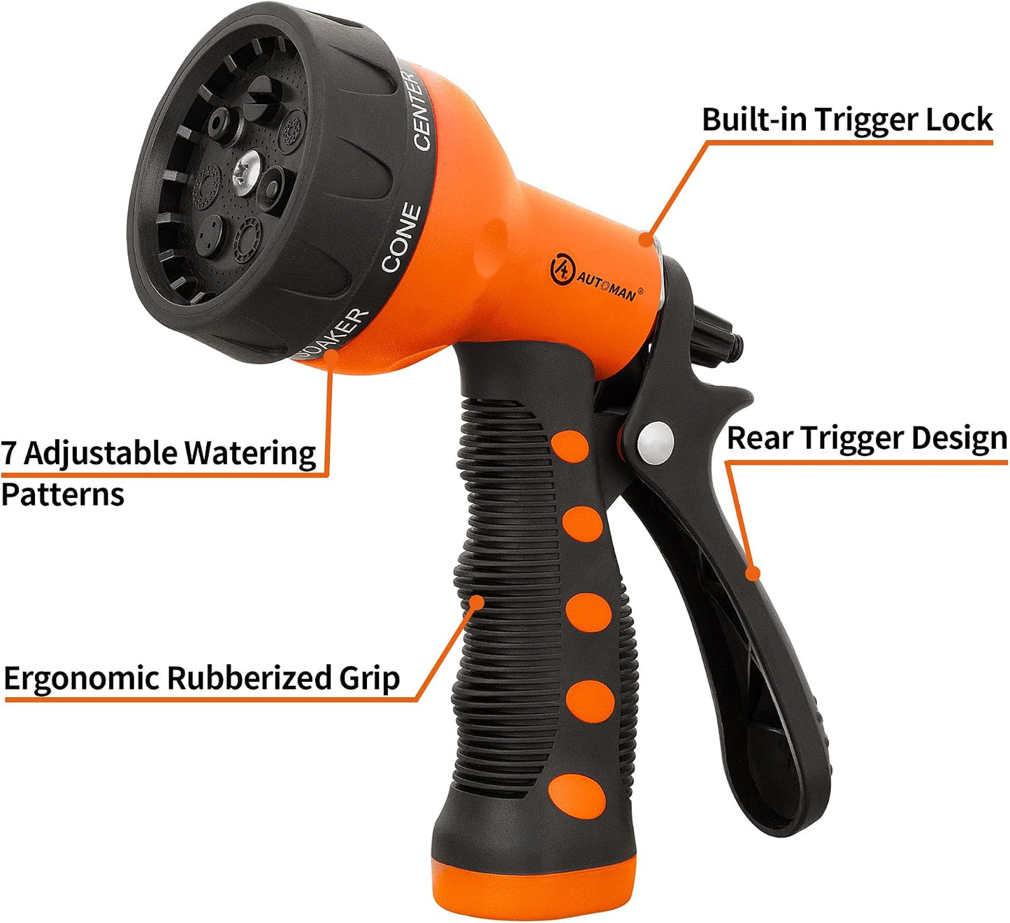 Garden Hose Nozzle 2PK, ABS Water Spray Nozzle with 7 Adjustable Patterns, Slip Resistant for Watering Plants, Lawn, Garden, Washing Cars, Cleaning, Showering Pets & Outdoor Fun