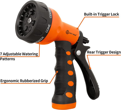 Garden Hose Nozzle 2PK, ABS Water Spray Nozzle with 7 Adjustable Patterns, Slip Resistant for Watering Plants, Lawn, Garden, Washing Cars, Cleaning, Showering Pets & Outdoor Fun