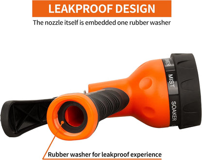 Garden Hose Nozzle 2PK, ABS Water Spray Nozzle with 7 Adjustable Patterns, Slip Resistant for Watering Plants, Lawn, Garden, Washing Cars, Cleaning, Showering Pets & Outdoor Fun
