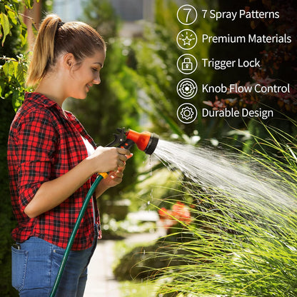 Garden Hose Nozzle 2PK, ABS Water Spray Nozzle with 7 Adjustable Patterns, Slip Resistant for Watering Plants, Lawn, Garden, Washing Cars, Cleaning, Showering Pets & Outdoor Fun