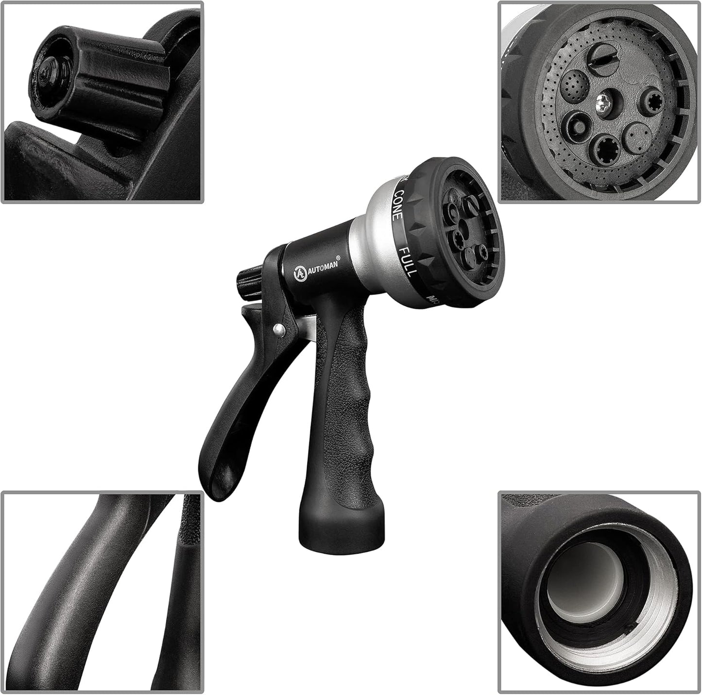 Garden Hose Nozzle 2PK, ABS Water Spray Nozzle with 7 Adjustable Patterns, Slip Resistant for Watering Plants, Lawn, Garden, Washing Cars, Cleaning, Showering Pets & Outdoor Fun