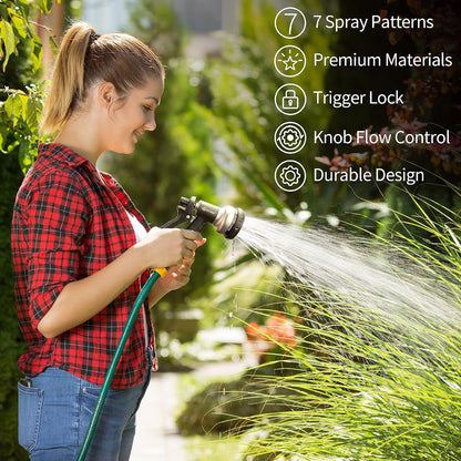 Garden Hose Nozzle 2PK, ABS Water Spray Nozzle with 7 Adjustable Patterns, Slip Resistant for Watering Plants, Lawn, Garden, Washing Cars, Cleaning, Showering Pets & Outdoor Fun