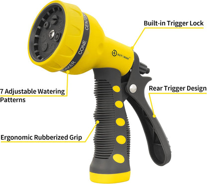 Garden Hose Nozzle 2PK, ABS Water Spray Nozzle with 7 Adjustable Patterns, Slip Resistant for Watering Plants, Lawn, Garden, Washing Cars, Cleaning, Showering Pets & Outdoor Fun