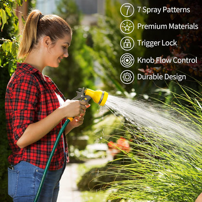 Garden Hose Nozzle 2PK, ABS Water Spray Nozzle with 7 Adjustable Patterns, Slip Resistant for Watering Plants, Lawn, Garden, Washing Cars, Cleaning, Showering Pets & Outdoor Fun