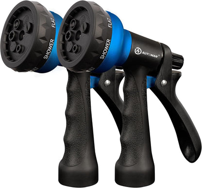 Garden Hose Nozzle 2PK, ABS Water Spray Nozzle with 7 Adjustable Patterns, Slip Resistant for Watering Plants, Lawn, Garden, Washing Cars, Cleaning, Showering Pets & Outdoor Fun