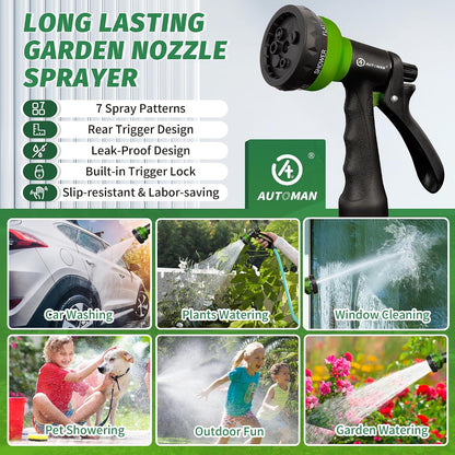 Garden Hose Nozzle 2PK, ABS Water Spray Nozzle with 7 Adjustable Patterns, Slip Resistant for Watering Plants, Lawn, Garden, Washing Cars, Cleaning, Showering Pets & Outdoor Fun