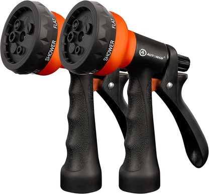 Garden Hose Nozzle 2PK, ABS Water Spray Nozzle with 7 Adjustable Patterns, Slip Resistant for Watering Plants, Lawn, Garden, Washing Cars, Cleaning, Showering Pets & Outdoor Fun