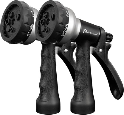 Garden Hose Nozzle 2PK, ABS Water Spray Nozzle with 7 Adjustable Patterns, Slip Resistant for Watering Plants, Lawn, Garden, Washing Cars, Cleaning, Showering Pets & Outdoor Fun