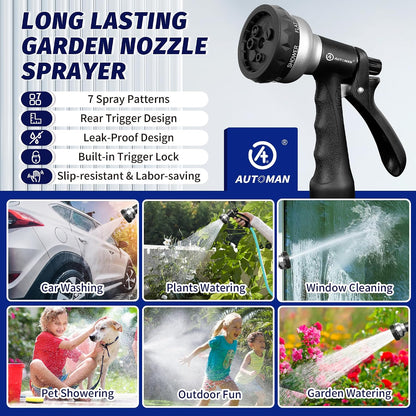 Garden Hose Nozzle 2PK, ABS Water Spray Nozzle with 7 Adjustable Patterns, Slip Resistant for Watering Plants, Lawn, Garden, Washing Cars, Cleaning, Showering Pets & Outdoor Fun