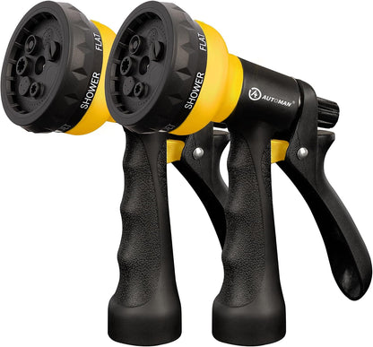 Garden Hose Nozzle 2PK, ABS Water Spray Nozzle with 7 Adjustable Patterns, Slip Resistant for Watering Plants, Lawn, Garden, Washing Cars, Cleaning, Showering Pets & Outdoor Fun