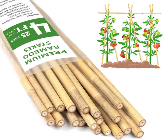 Plant Stakes 4FT, Natural Bamboo Stakes, 25Pcs Sturdy Bamboos Garden Stakes