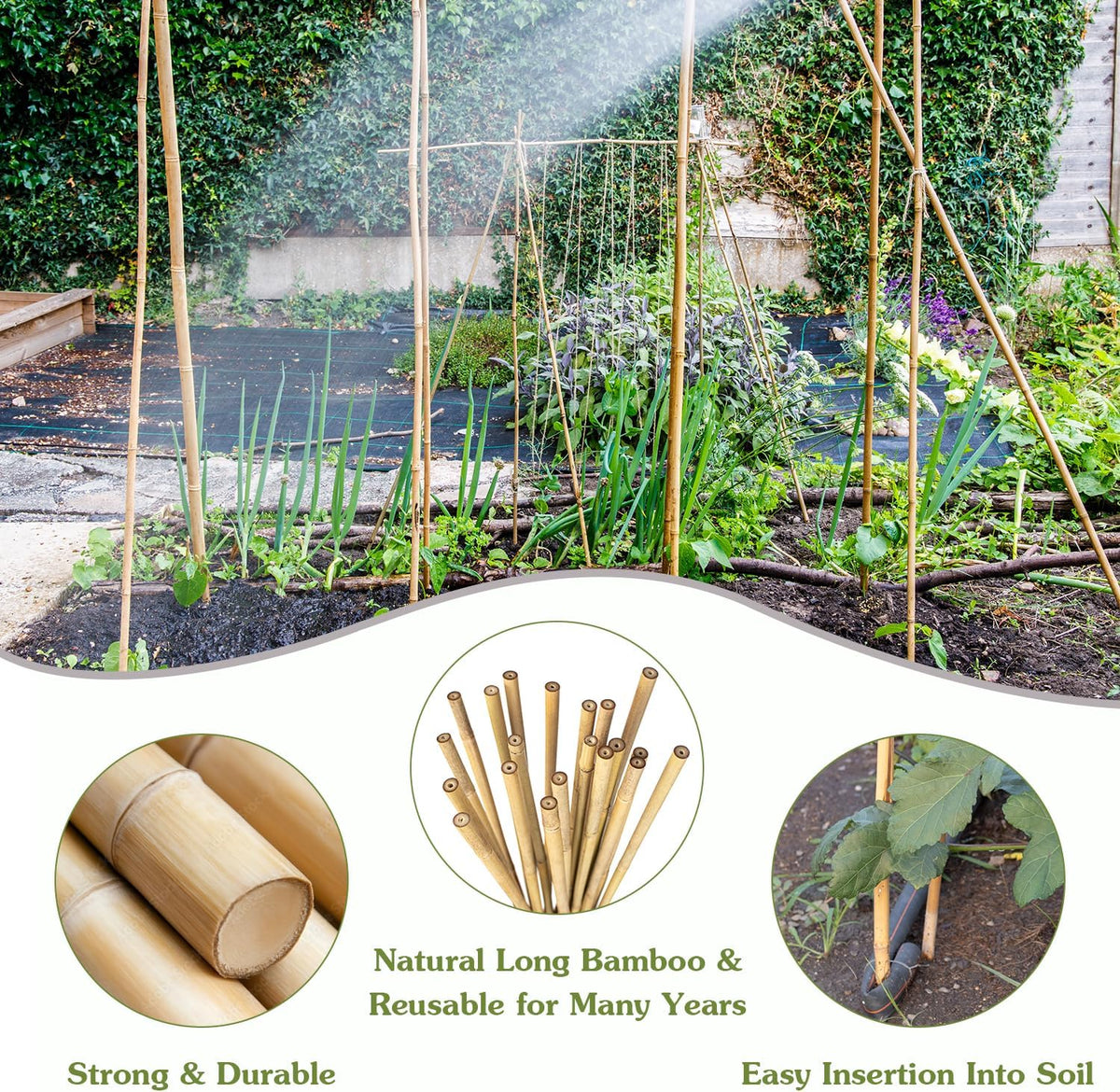 Plant Stakes 4FT, Natural Bamboo Stakes, 25Pcs Sturdy Bamboos Garden Stakes