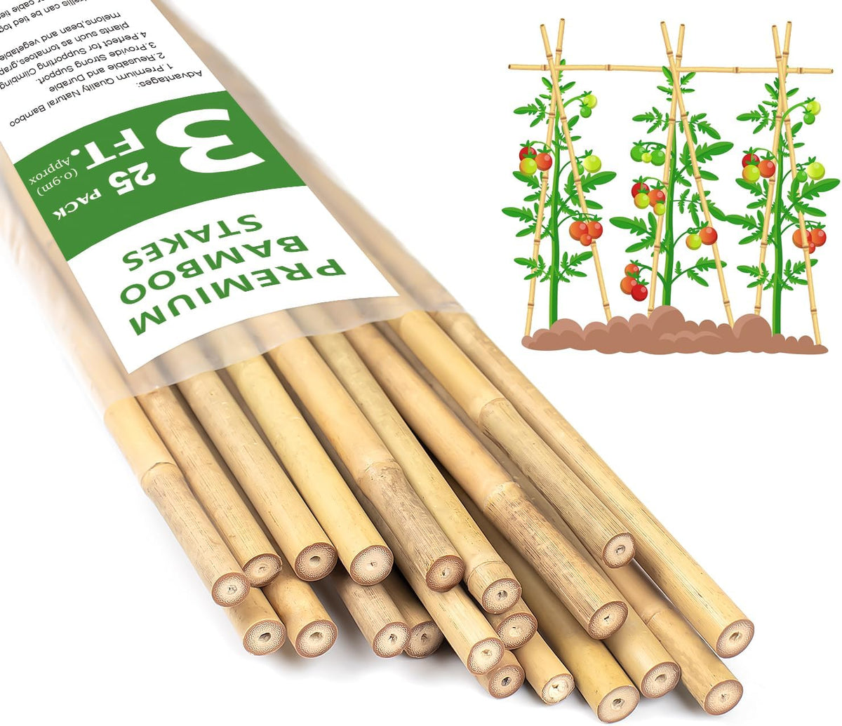 Plant Stakes 4FT, Natural Bamboo Stakes, 25Pcs Sturdy Bamboos Garden Stakes