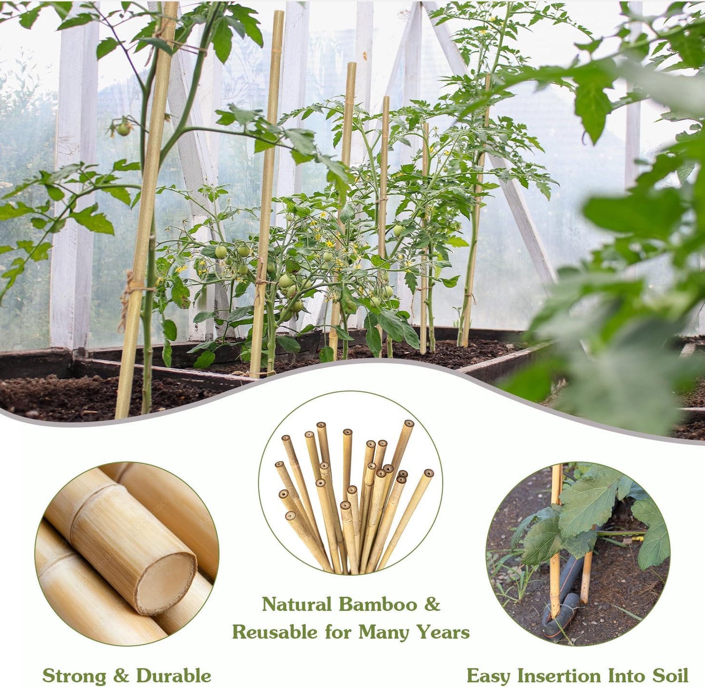 Plant Stakes 4FT, Natural Bamboo Stakes, 25Pcs Sturdy Bamboos Garden Stakes