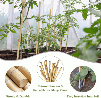 Plant Stakes 4FT, Natural Bamboo Stakes, 25Pcs Sturdy Bamboos Garden Stakes