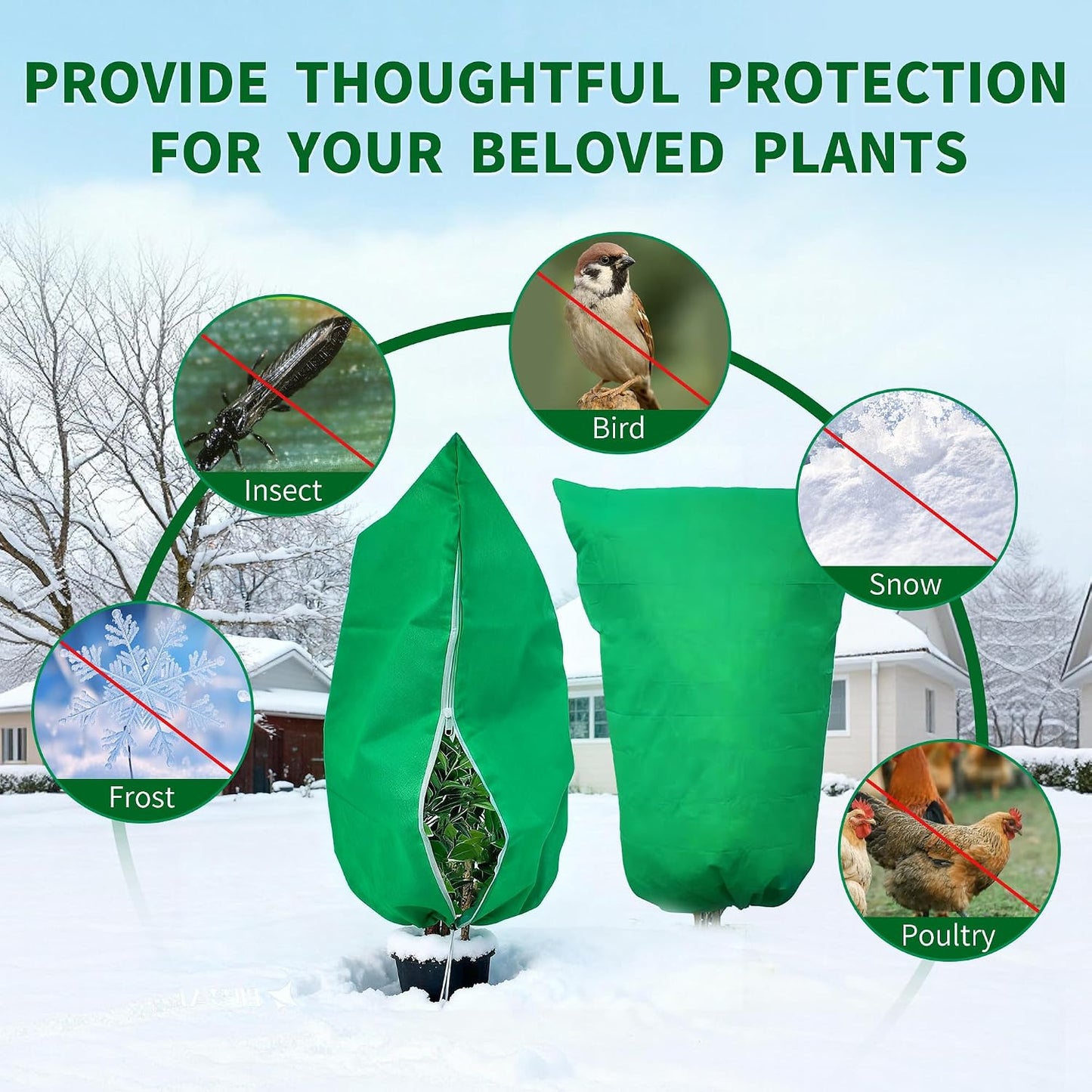 Plant Covers Wind and Frost Protection, Plant Covers with Zipper Drawstring