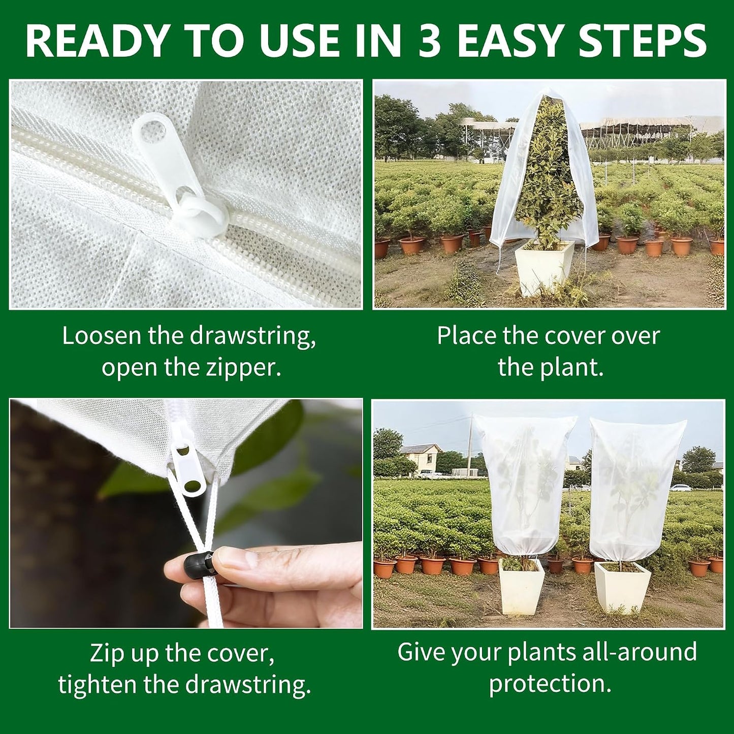 Plant Covers Wind and Frost Protection, Plant Covers with Zipper Drawstring