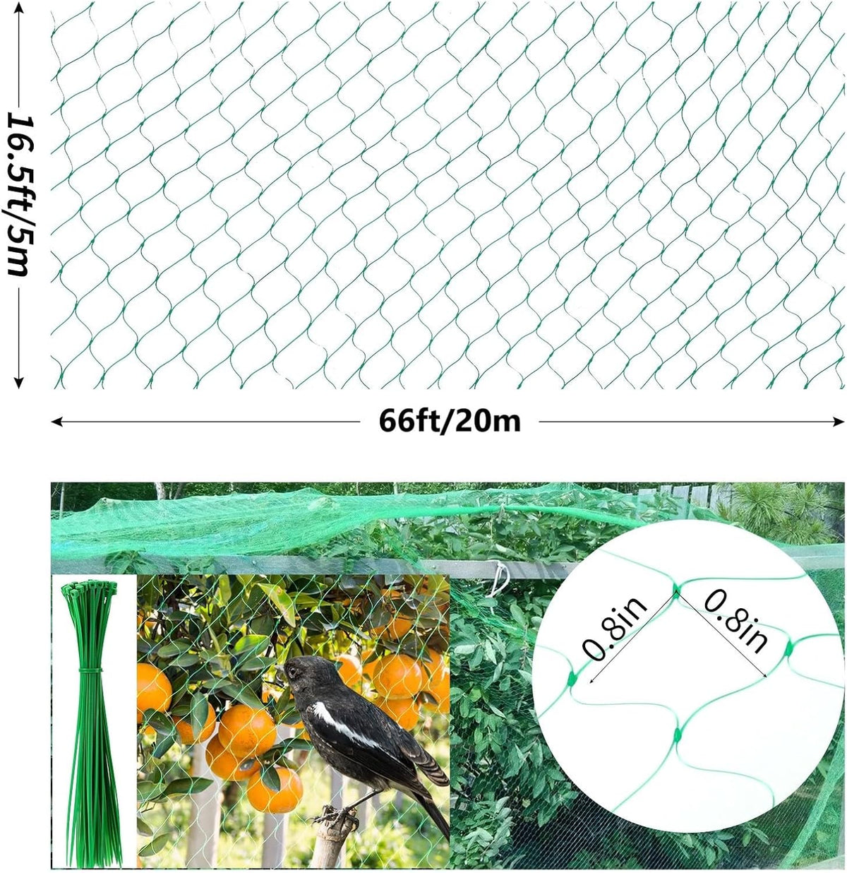 Anti Bird Netting, 16.5 ft x 66 ft Garden Plant Netting for Protecting Vegetables, Plants and Fruit Trees from Birds and Animals
