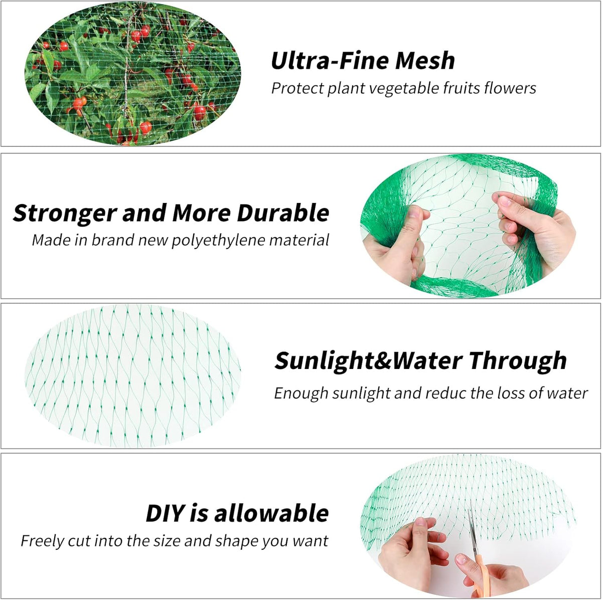 Anti Bird Netting, 16.5 ft x 66 ft Garden Plant Netting for Protecting Vegetables, Plants and Fruit Trees from Birds and Animals