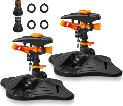 2 Pack Pulsating Lawn Sprinkler for Large Yard, 800 Sq. ft Coverage Adjustable 360° Rotating Garden Water Sprinkler System with Sturdy Base for Grass Nursery, No Leak Daisy Chaining Design