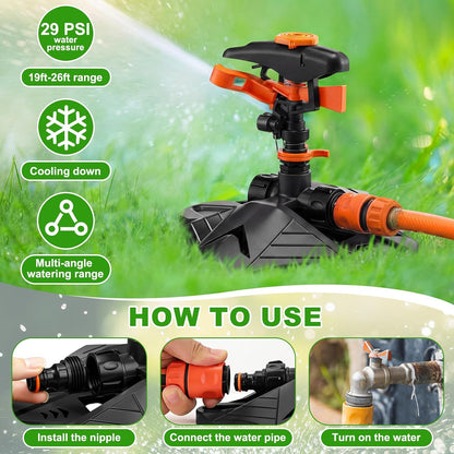 2 Pack Pulsating Lawn Sprinkler for Large Yard, 800 Sq. ft Coverage Adjustable 360° Rotating Garden Water Sprinkler System with Sturdy Base for Grass Nursery, No Leak Daisy Chaining Design