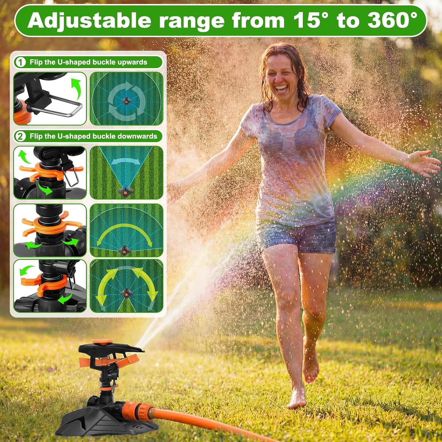 2 Pack Pulsating Lawn Sprinkler for Large Yard, 800 Sq. ft Coverage Adjustable 360° Rotating Garden Water Sprinkler System with Sturdy Base for Grass Nursery, No Leak Daisy Chaining Design