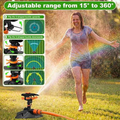 2 Pack Pulsating Lawn Sprinkler for Large Yard, 800 Sq. ft Coverage Adjustable 360° Rotating Garden Water Sprinkler System with Sturdy Base for Grass Nursery, No Leak Daisy Chaining Design