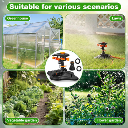 2 Pack Pulsating Lawn Sprinkler for Large Yard, 800 Sq. ft Coverage Adjustable 360° Rotating Garden Water Sprinkler System with Sturdy Base for Grass Nursery, No Leak Daisy Chaining Design