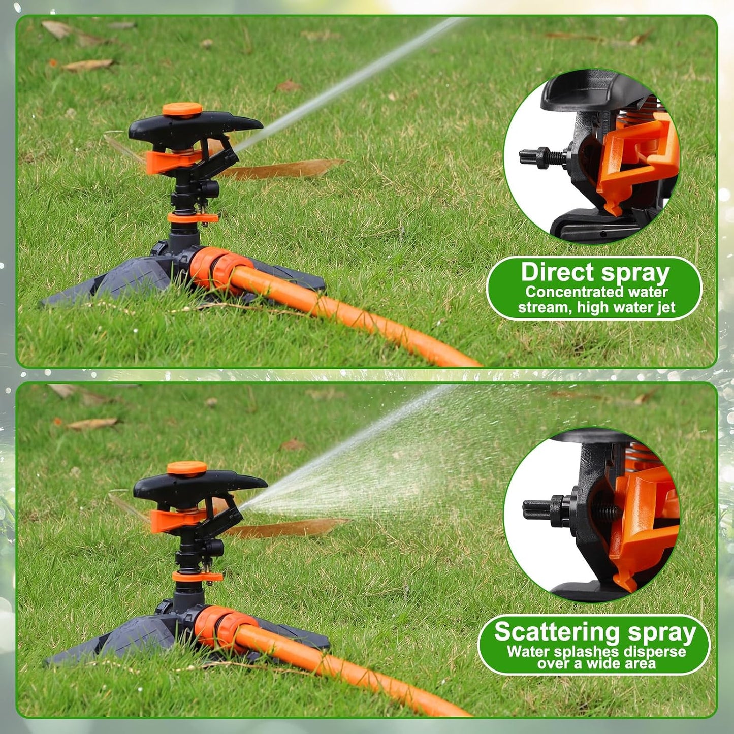 2 Pack Pulsating Lawn Sprinkler for Large Yard, 800 Sq. ft Coverage Adjustable 360° Rotating Garden Water Sprinkler System with Sturdy Base for Grass Nursery, No Leak Daisy Chaining Design