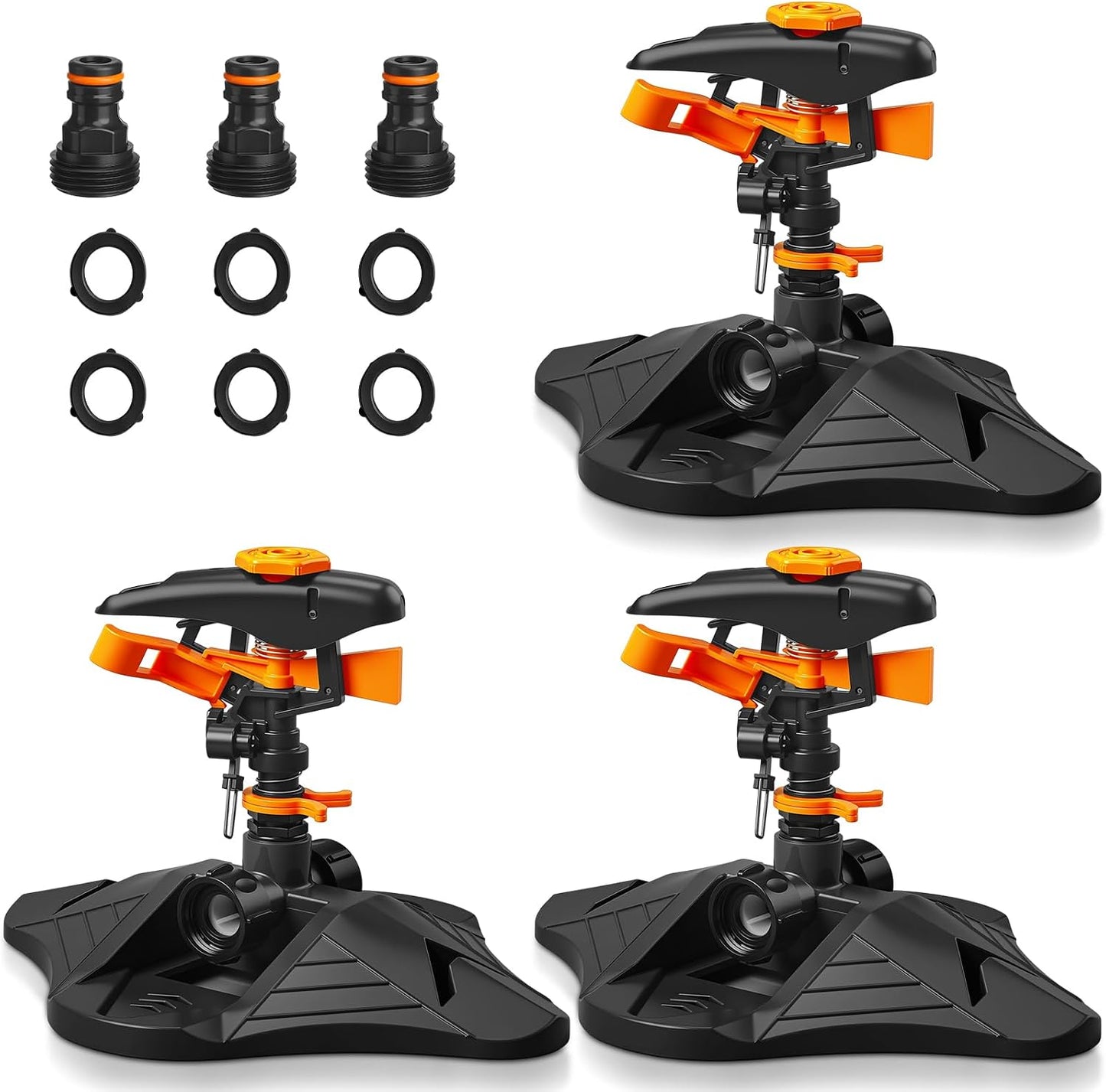 2 Pack Pulsating Lawn Sprinkler for Large Yard, 800 Sq. ft Coverage Adjustable 360° Rotating Garden Water Sprinkler System with Sturdy Base for Grass Nursery, No Leak Daisy Chaining Design