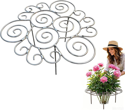 Metal Plant Support Ring for Garden, Peony Cages and Supports for Outdoor Plants, Heavy Duty Grow Through Flower Support Hoops for Peonies Dahlias Tomatoes Hydrangeas (L)