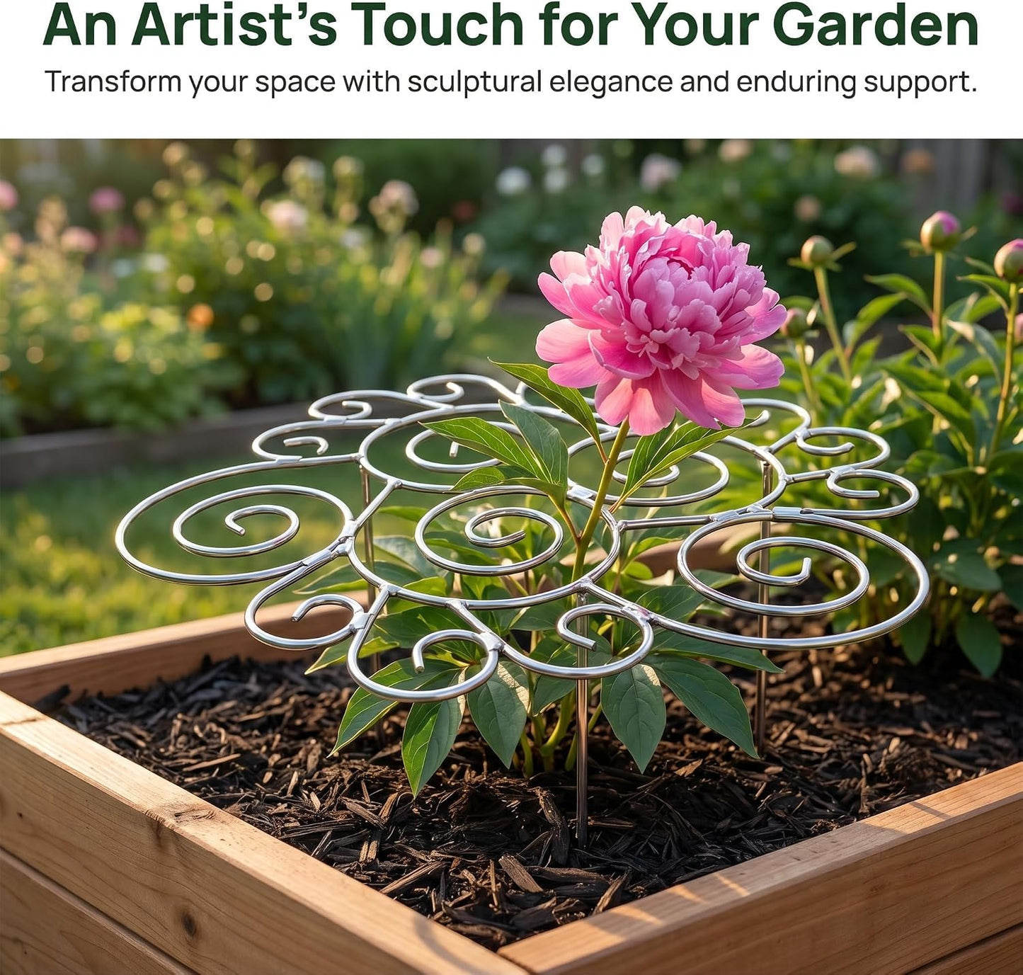 Metal Plant Support Ring for Garden, Peony Cages and Supports for Outdoor Plants, Heavy Duty Grow Through Flower Support Hoops for Peonies Dahlias Tomatoes Hydrangeas (L)