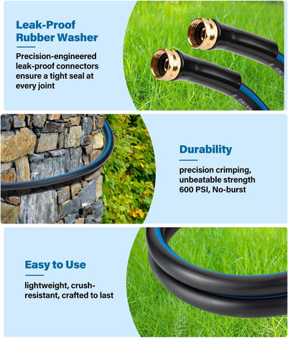Short Garden Lead-In Hose 6ft X 5/8" Female to Female, 6 Feet Flexible Leader Water Hose With Swivel Handle, Heavy Duty Small Garden Water Hose for Outdoor Indoor