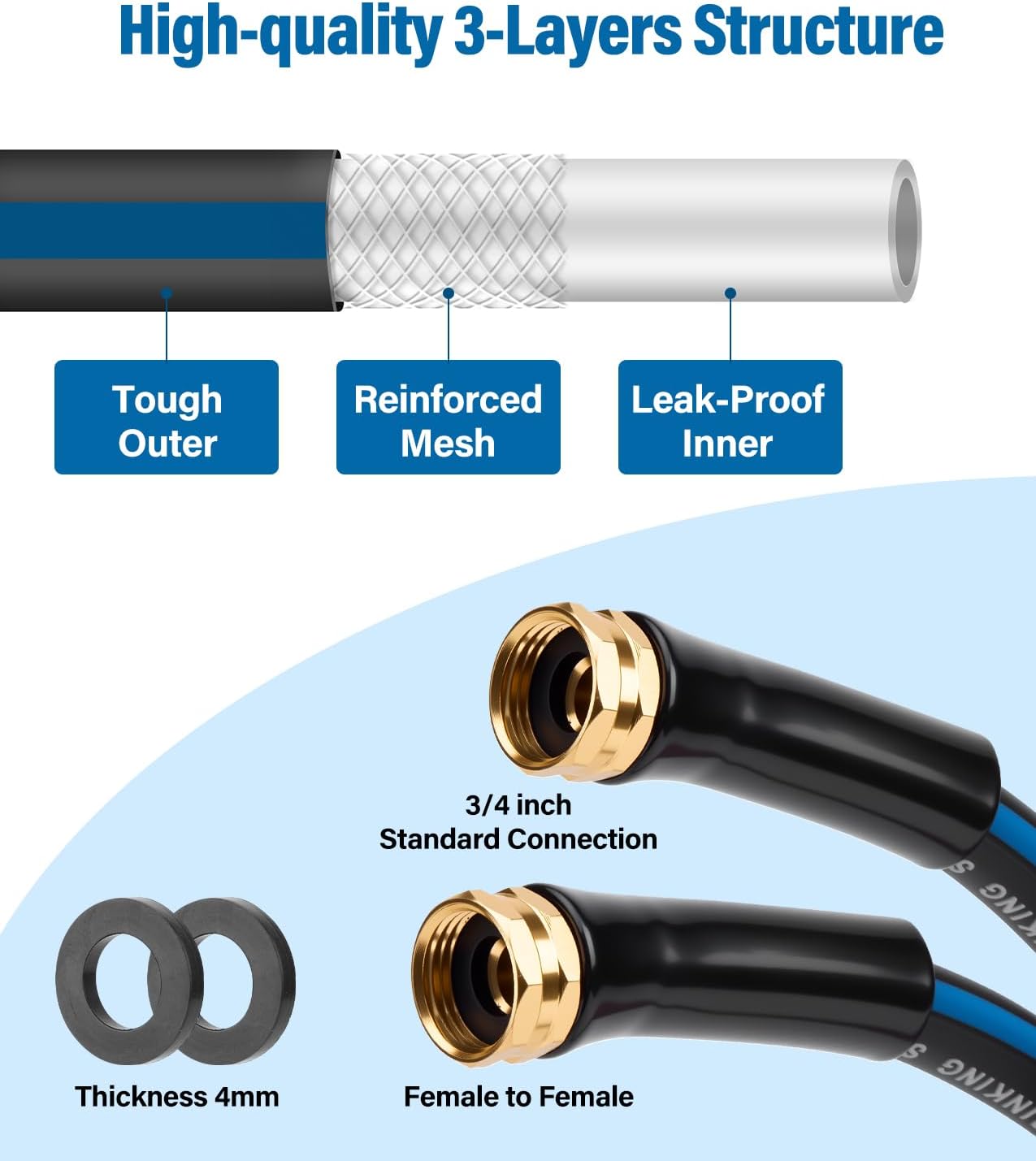 Short Garden Lead-In Hose 6ft X 5/8" Female to Female, 6 Feet Flexible Leader Water Hose With Swivel Handle, Heavy Duty Small Garden Water Hose for Outdoor Indoor