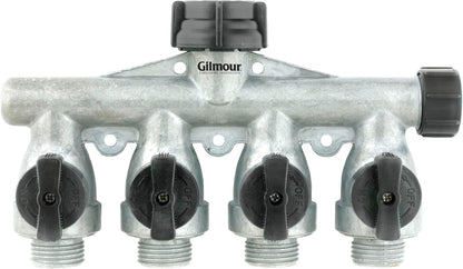 Heavy Duty 4 Way Garden Hose Splitter, Quad Water Hose Splitter with Shut Off Valve, Metal Water Manifold, Aluminum