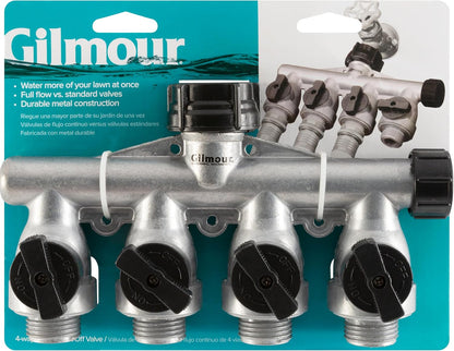 Heavy Duty 4 Way Garden Hose Splitter, Quad Water Hose Splitter with Shut Off Valve, Metal Water Manifold, Aluminum