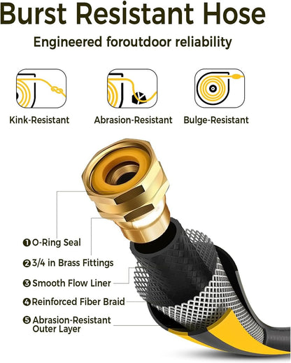 Retractable Garden Hose Reel, 5/8 in x 100 ft UV Resistant Heavy Duty Water Hose Reel with Automatic Slow Rewind & Any Length Lock, 180° Swivel Wall Mount Hose Reels for Outside, 3/4 in Brass Fitting