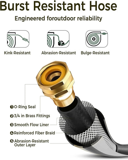 Retractable Garden Hose Reel, 5/8 in x 100 ft UV Resistant Heavy Duty Water Hose Reel with Automatic Slow Rewind & Any Length Lock, 180° Swivel Wall Mount Hose Reels for Outside, 3/4 in Brass Fitting
