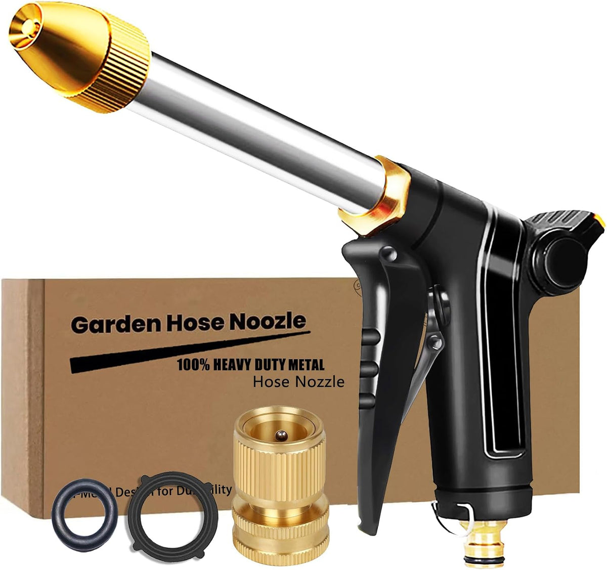 Garden Hose Nozzle, Upgraded Heavy Duty Metal Hose Sprayer Nozzle with Thumb Control, High Pressure Water Nozzle With 3/4" Quick Connect for Watering Plants and Lawn, Washing Cars and Showering Pets
