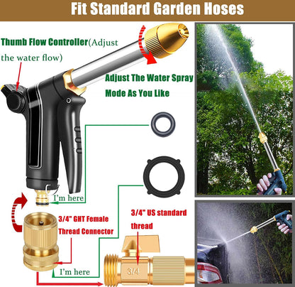 Garden Hose Nozzle, Upgraded Heavy Duty Metal Hose Sprayer Nozzle with Thumb Control, High Pressure Water Nozzle With 3/4" Quick Connect for Watering Plants and Lawn, Washing Cars and Showering Pets