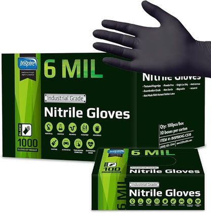 Black Nitrile Gloves HEAVY DUTY 6 Mil Nitrile Chemical Resistant Medical Cooking Cleaning Disposable Black Gloves