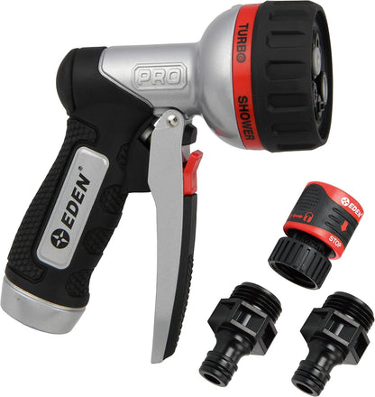 PRO 94833 Metal Front Trigger 6-Pattern Turbo Nozzle | Heavy-Duty Hose Sprayer for Garden, Lawn, Plants, Outdoor Cleaning, Durable Aluminum Core, Quick Connect Set Bundle
