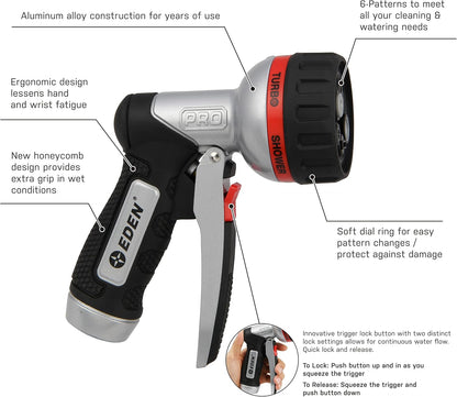 PRO 94833 Metal Front Trigger 6-Pattern Turbo Nozzle | Heavy-Duty Hose Sprayer for Garden, Lawn, Plants, Outdoor Cleaning, Durable Aluminum Core, Quick Connect Set Bundle