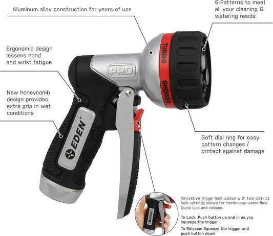 PRO 94833 Metal Front Trigger 6-Pattern Turbo Nozzle | Heavy-Duty Hose Sprayer for Garden, Lawn, Plants, Outdoor Cleaning, Durable Aluminum Core, Quick Connect Set Bundle