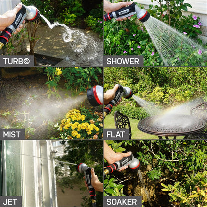 PRO 94833 Metal Front Trigger 6-Pattern Turbo Nozzle | Heavy-Duty Hose Sprayer for Garden, Lawn, Plants, Outdoor Cleaning, Durable Aluminum Core, Quick Connect Set Bundle