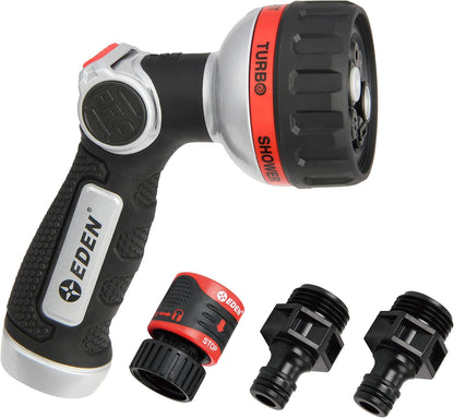 PRO 94833 Metal Front Trigger 6-Pattern Turbo Nozzle | Heavy-Duty Hose Sprayer for Garden, Lawn, Plants, Outdoor Cleaning, Durable Aluminum Core, Quick Connect Set Bundle