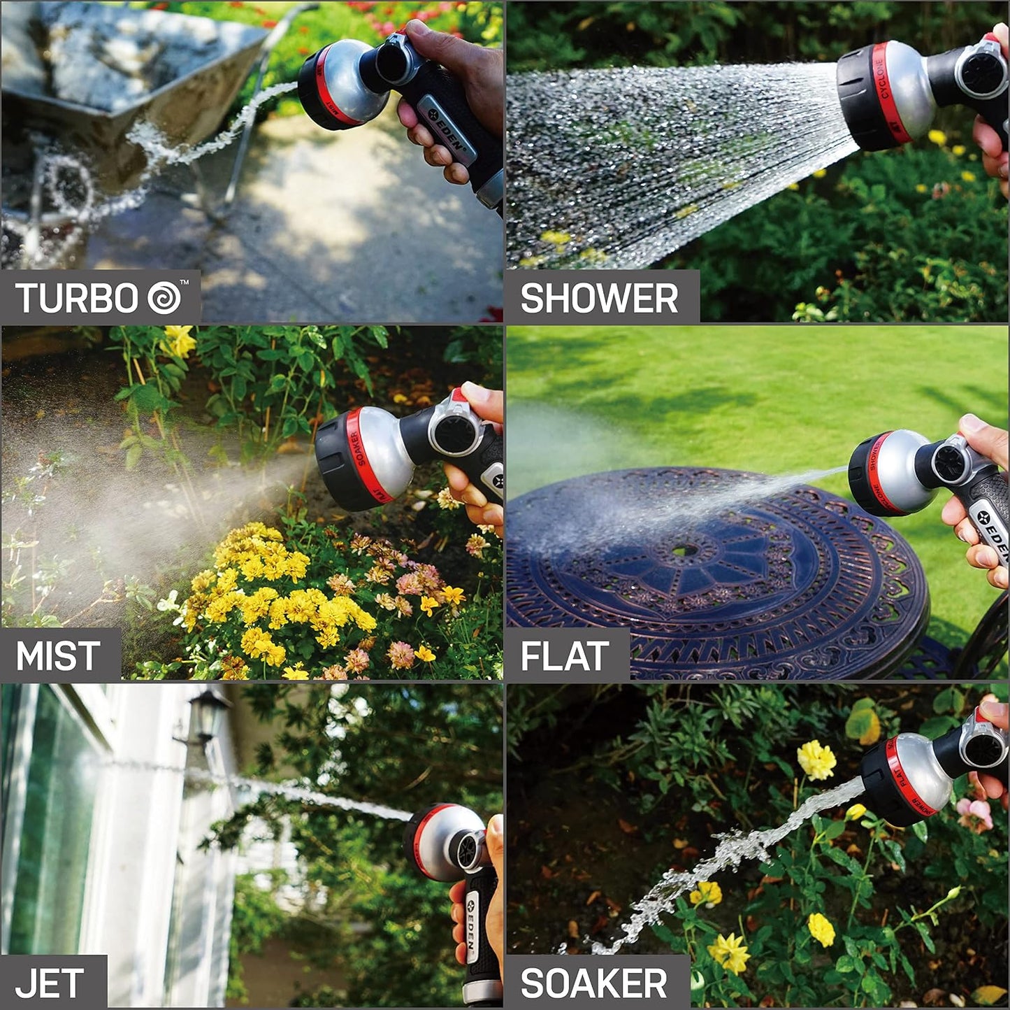 PRO 94833 Metal Front Trigger 6-Pattern Turbo Nozzle | Heavy-Duty Hose Sprayer for Garden, Lawn, Plants, Outdoor Cleaning, Durable Aluminum Core, Quick Connect Set Bundle