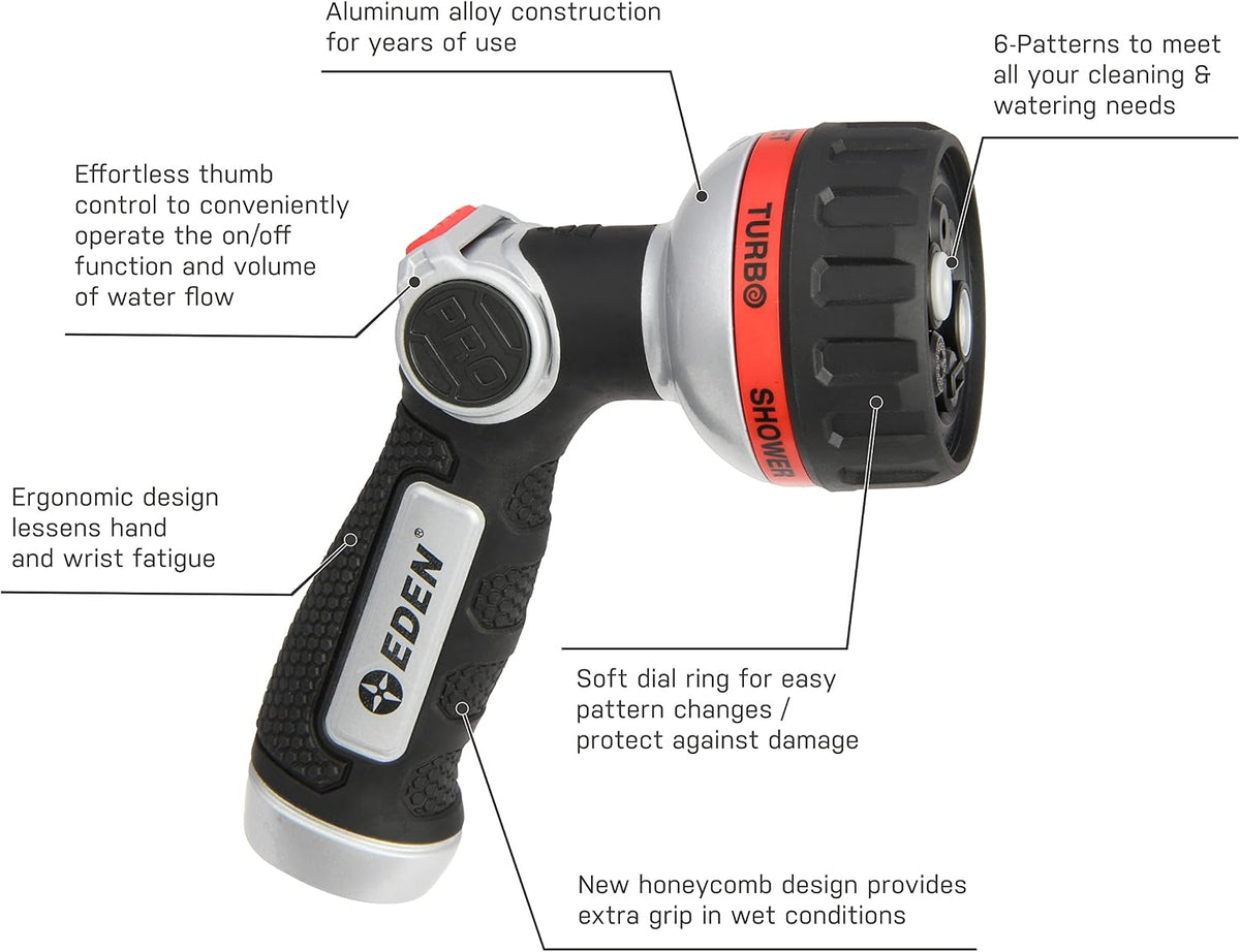 PRO 94833 Metal Front Trigger 6-Pattern Turbo Nozzle | Heavy-Duty Hose Sprayer for Garden, Lawn, Plants, Outdoor Cleaning, Durable Aluminum Core, Quick Connect Set Bundle