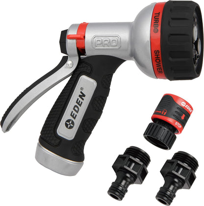 PRO 94833 Metal Front Trigger 6-Pattern Turbo Nozzle | Heavy-Duty Hose Sprayer for Garden, Lawn, Plants, Outdoor Cleaning, Durable Aluminum Core, Quick Connect Set Bundle