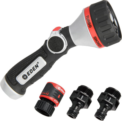 PRO 94833 Metal Front Trigger 6-Pattern Turbo Nozzle | Heavy-Duty Hose Sprayer for Garden, Lawn, Plants, Outdoor Cleaning, Durable Aluminum Core, Quick Connect Set Bundle